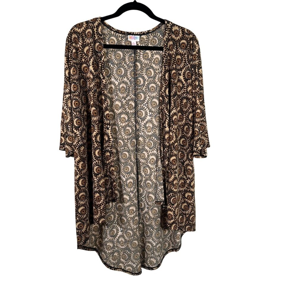 LuLaRoe LINDSAY Sunflower Navy Blue Gold Cardigan Kimono 3/4 Sleeves SMALL S